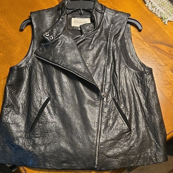 Black Leather Sleeveless Jacket/vest From Nordstrom By Vince Camuto - Picture 1 of 7